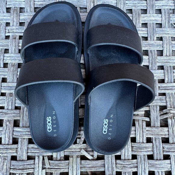 ASOS Design Sandals Womens Sz 9 Black Double Strap Friday Jelly Flats - Picture 5 of 9